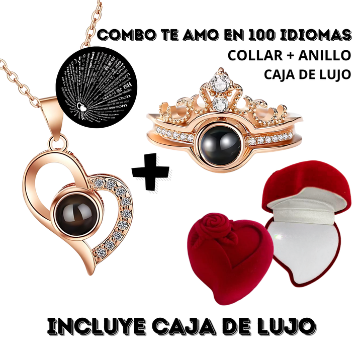 Combo Te Amo 100 Idiomas: Una Expresión Inigualable de Amor COLLAR+ANILLO DP