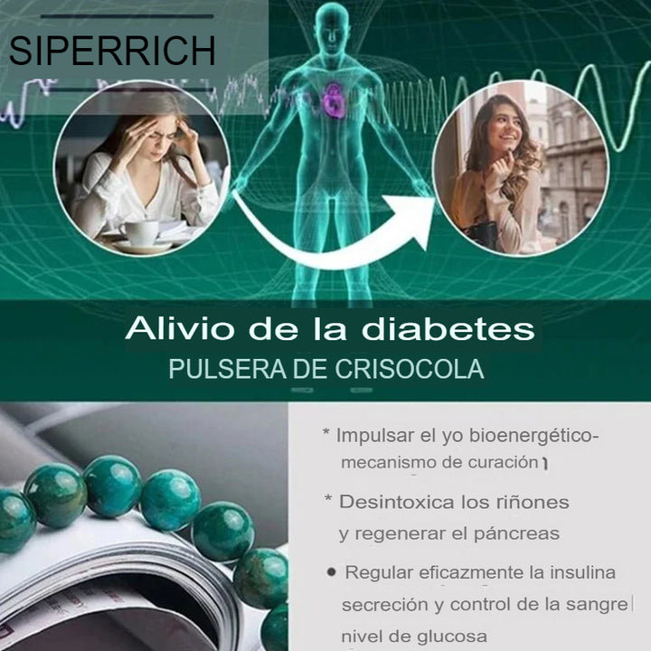 Pulsera Crisocola para Diabetes con Caja de Regalo